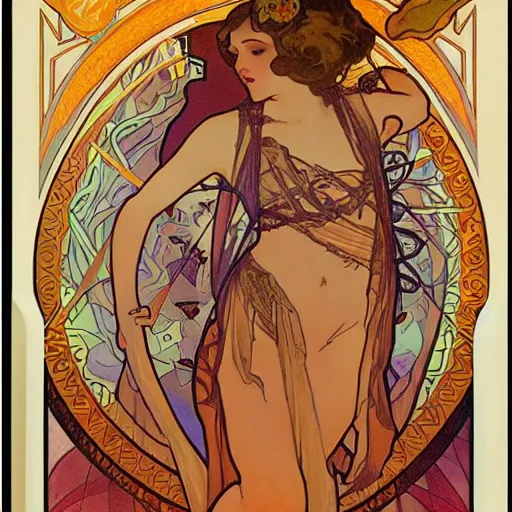 Image similar to doomscrolling. poster art by alfons mucha