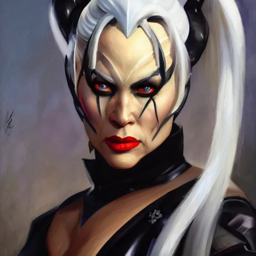 Image similar to greg manchess portrait painting of sindel from mortal kombat as overwatch character, medium shot, asymmetrical, profile picture, organic painting, sunny day, matte painting, bold shapes, hard edges, street art, trending on artstation, by huang guangjian and gil elvgren and frank frazetta