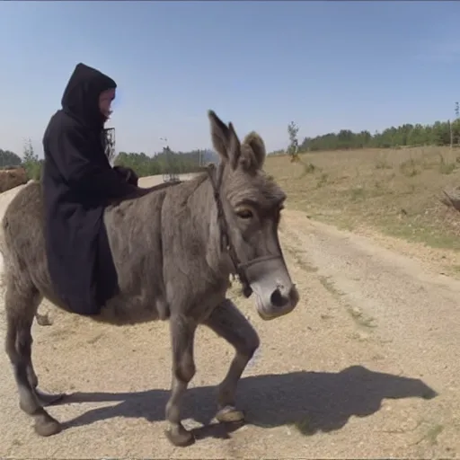 Prompt: dashcam footage of a gopnic slavsquatting on a donkey, eastern european, 4 k, 1 6 k, 8 k, hd, high resolution