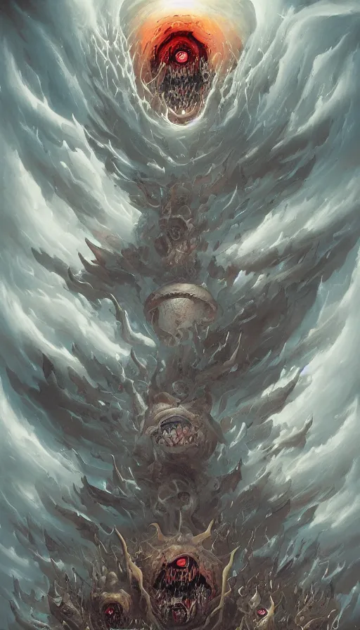 Prompt: a storm vortex made of many demonic eyes and teeth, by peter mohrbacher