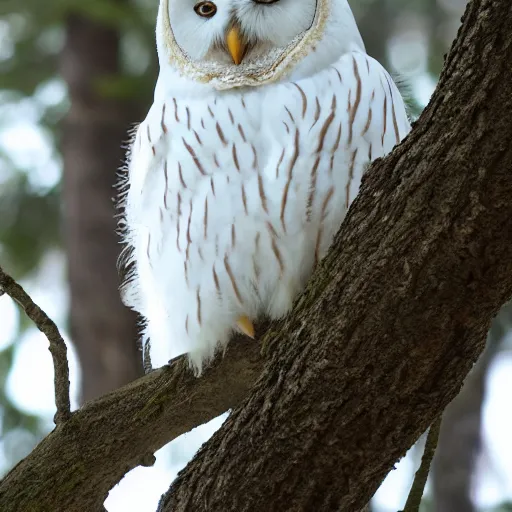 Prompt: a white owl in the woods