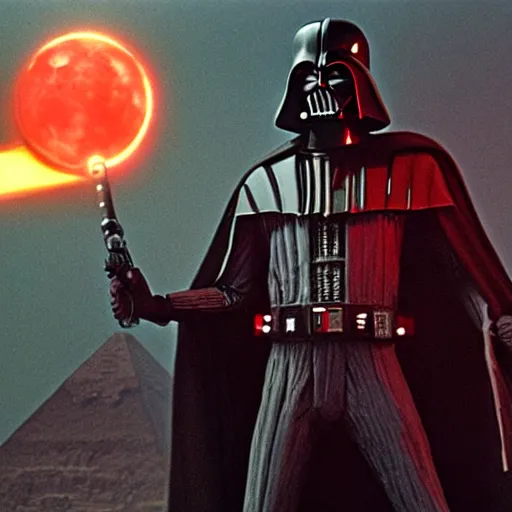 Prompt: morbius. morbius. morbius holding a lightsaber. and darth vader, pyramids in background.