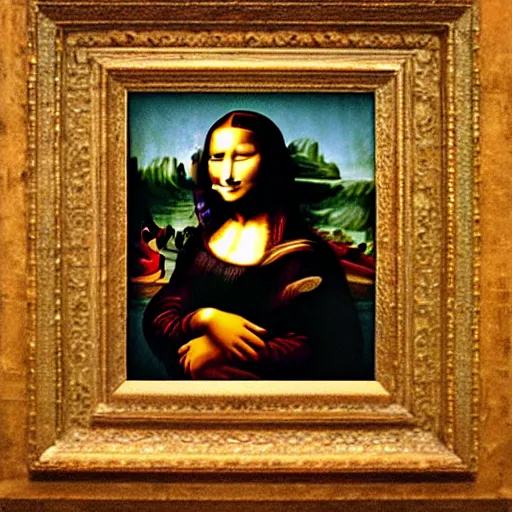 Image similar to mona lisa wild eyes extreme closeup