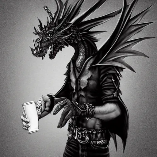 Image similar to a anthropomorphic dragon dressed like a punk drinking in a bar Trending on artstation DeviantArt Pinterest furaffinty Photorealistic HD 8k highlights and shadow detailed High Resolution