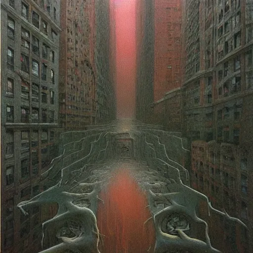 Image similar to new york city beksinski style painting