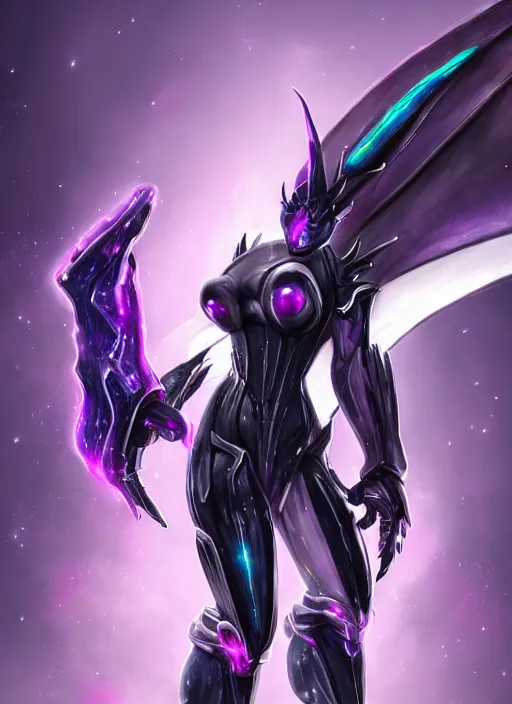 Prompt: cinematic body shot, cosmic beautiful stunning giant robot mechan hot female dragon goddess, sharp sleek cyborg dragon head, sharp metal ears, smooth purple eyes, smooth fuschia skin, smooth silver armor, nebula size, epic proportions, epic scale, macro furry, furry art, dragon art, goddess art, giantess art, warframe, warframe fanart, furaffinity, octane