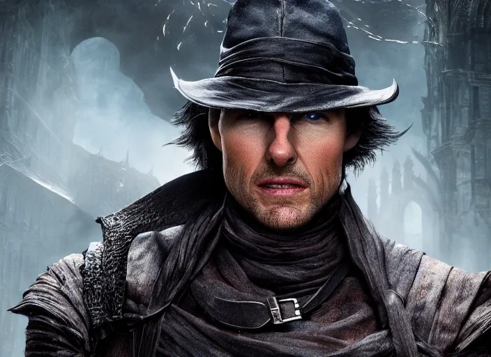 Prompt: photo still of tom cruise in bloodborne, 8 k, studio lighting bright ambient lighting key light, 8 5 mm f 1. 8