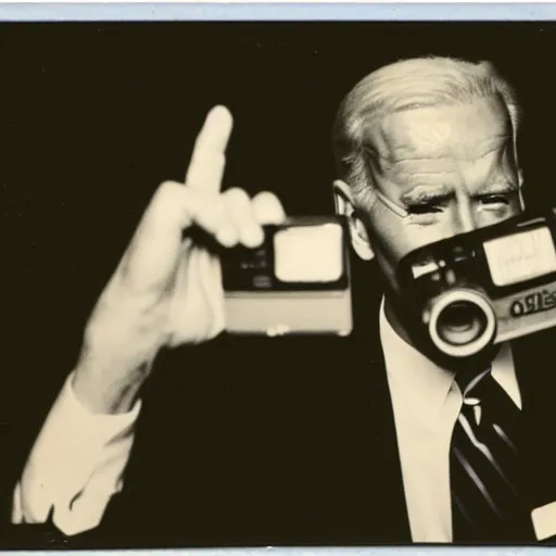 Image similar to polaroid of joe biden punching camera, enraged, angry, gritting teeth, spit flying, blurry, motion blur