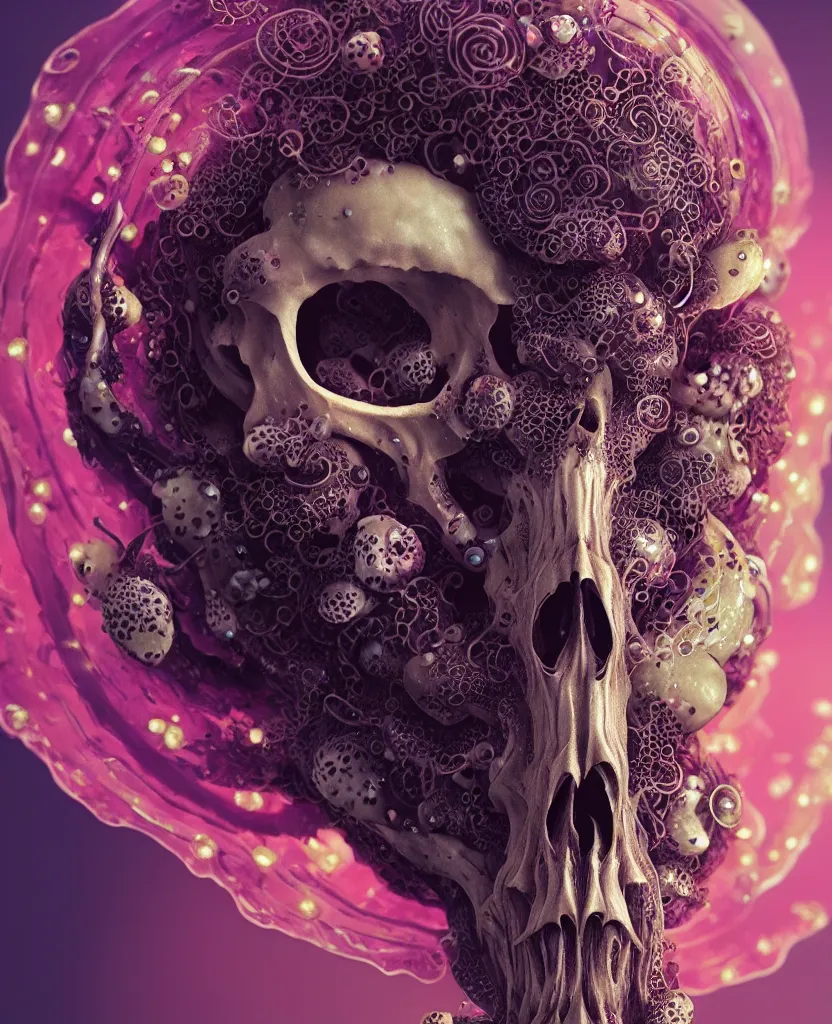 Image similar to goddess close-up portrait animal skull. jellyfish phoenix head, nautilus, orchid, skull, betta fish, bioluminiscent creatures, intricate artwork by Tooth Wu and wlop and beeple. octane render, trending on artstation, greg rutkowski very coherent symmetrical artwork. cinematic, hyper realism, high detail, octane render, 8k