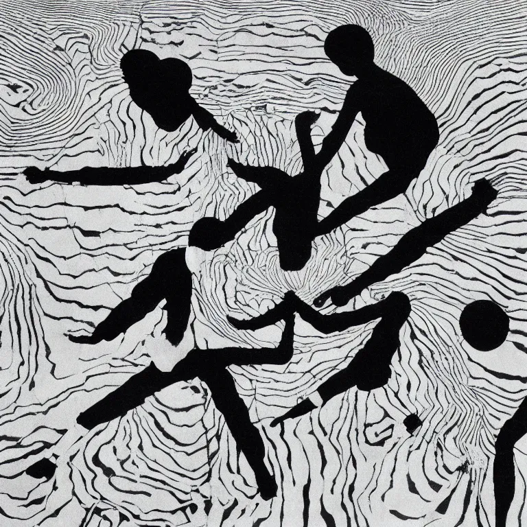 Prompt: a black and white photo of a joy division, an album cover by storm thorgerson, featured on behance, generative art, cyanotype, woodcut, prerendered graphics