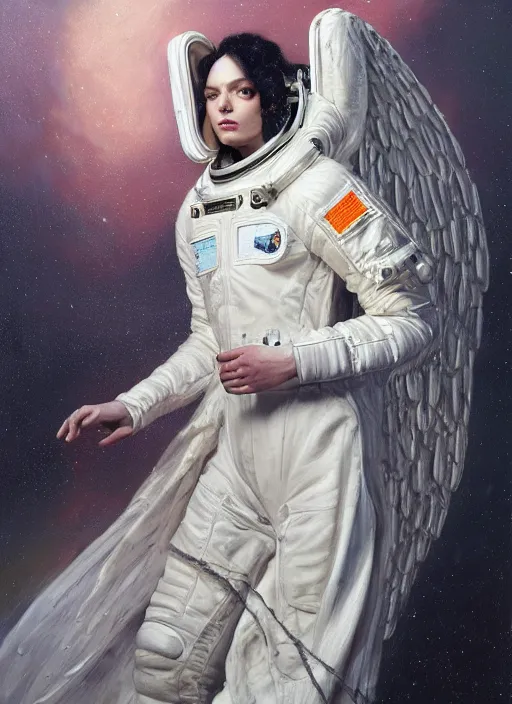 Image similar to highly detailed oil painting | very intricate | cinematic lighting | award - winning | astronaut angel high fashion by alexander mcqueen | by roberto ferri, by tom bagshaw, by j. c. leyendecker and klimt, american romanticism, by austin osman spare, artstation, cgsociety, official art, octane