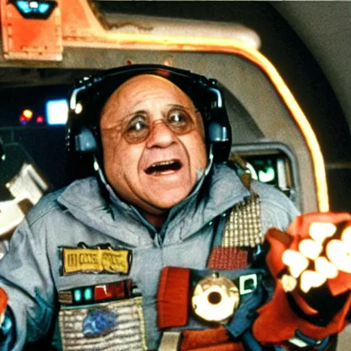 Prompt: Danny DeVito as an X-wing pilot