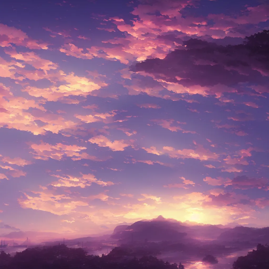 Prompt: Big red sphere visible in the sky, the time of day is dusk, beautiful matte painting by Makoto Shinkai,