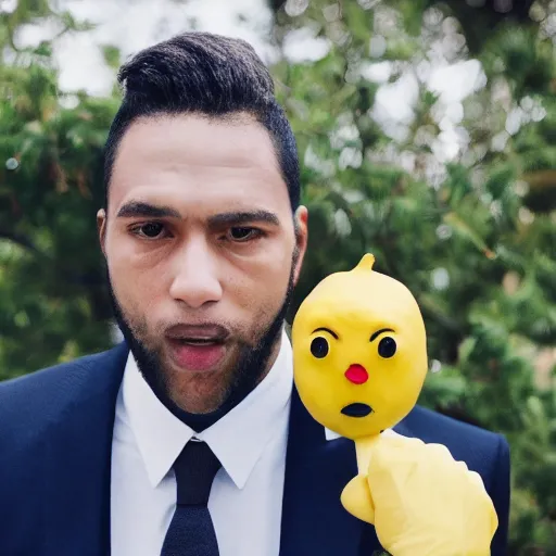 Image similar to a man wearing a suit lemon head