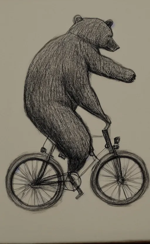 Image similar to sketch drawing of a bear riding a bicycle