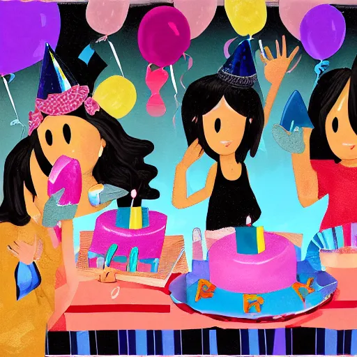 Image similar to the absolute despair of a birthday party, digital art painting