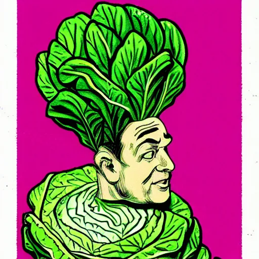 Prompt: cabbage head 50s art style