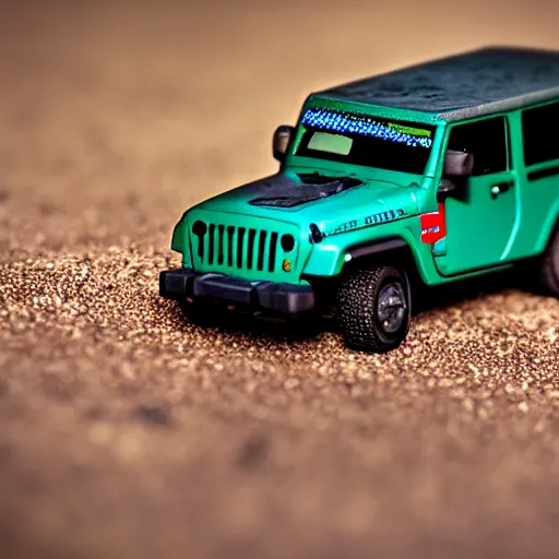 Prompt: Commander, Jeep, micro machines, bokeh, macro photography