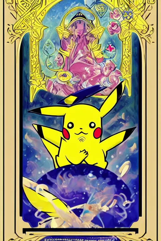 Pikachu tarot card, art nouveau style, painterly,, Stable Diffusion