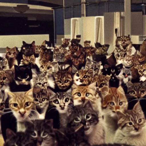 Image similar to twitch con attended by cats, circa 1 9 8 0, hyper detailed, realistic, 8 k,