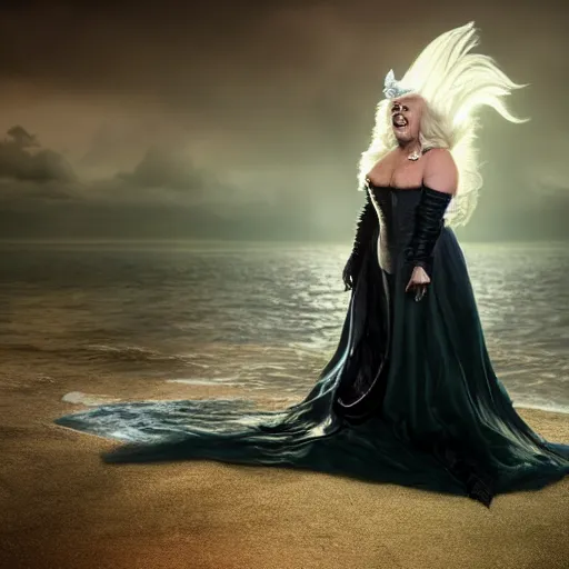 Image similar to Trump as Ursula the sea witch, 8k, professional photography, cinematic studio shot, dark, smoke