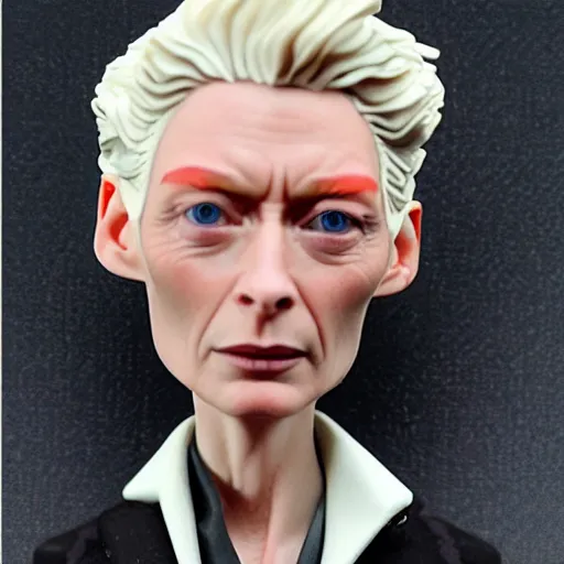 Image similar to tilda swinton stop motion vinyl action figure, plastic, toy, butcher billy style