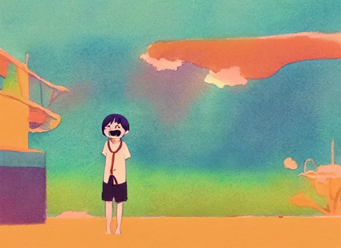 Image similar to stunning clarity experimental studies of the protagonist's best friend by masaaki yuasa, pleasing palette watercolor and mixed media shape design