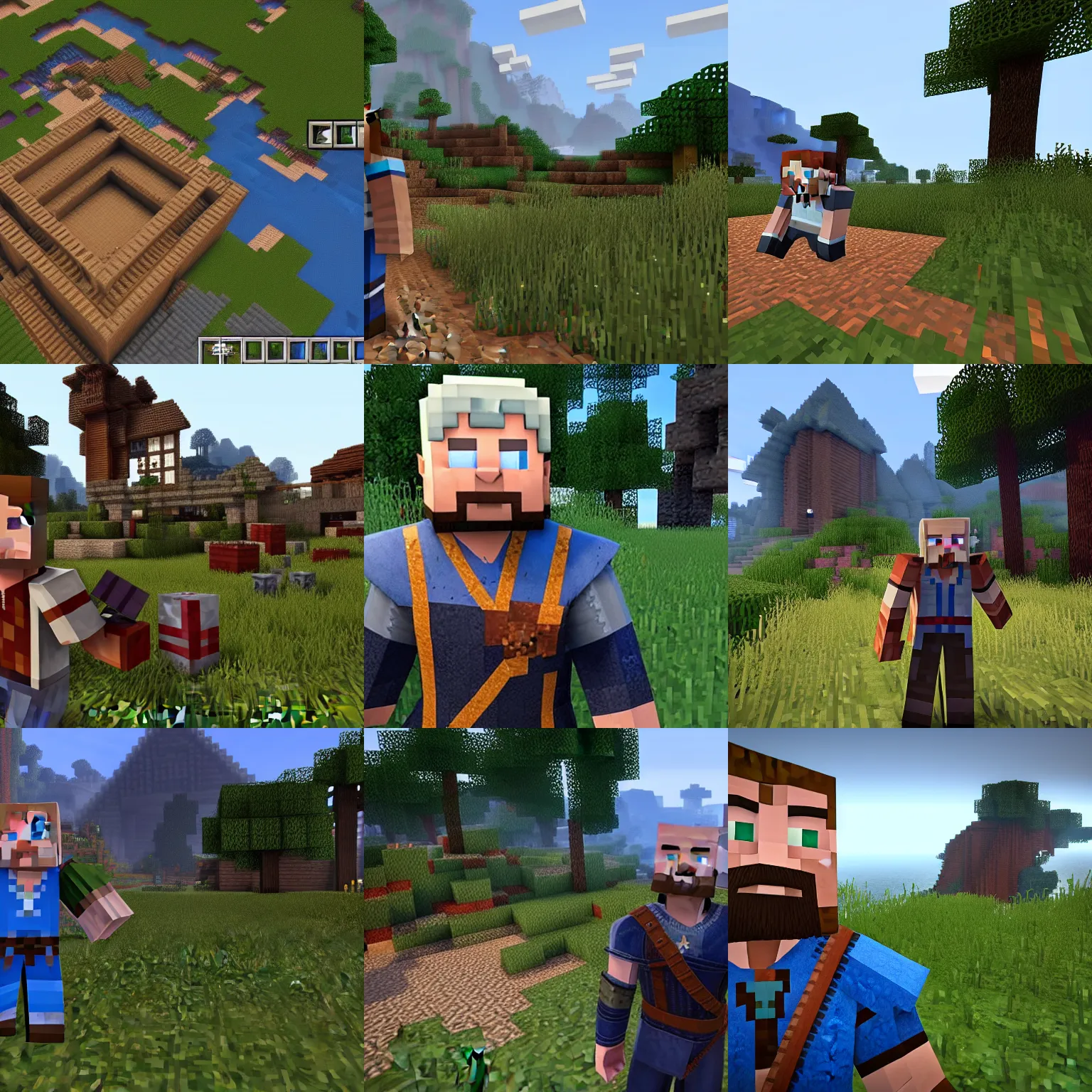 Prompt: minecraft steve in the witcher 3