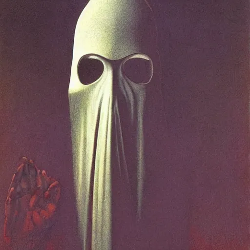 Image similar to portrait of a masked occultist by zdzisław beksinski and nc wyeth