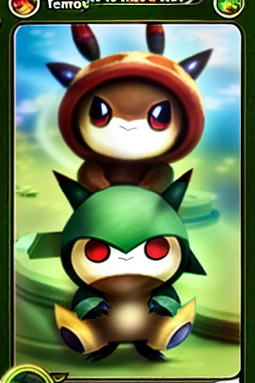 Image similar to teemo, a pokemon trading card of teemo, highly detailed pokemon trading card screenshot