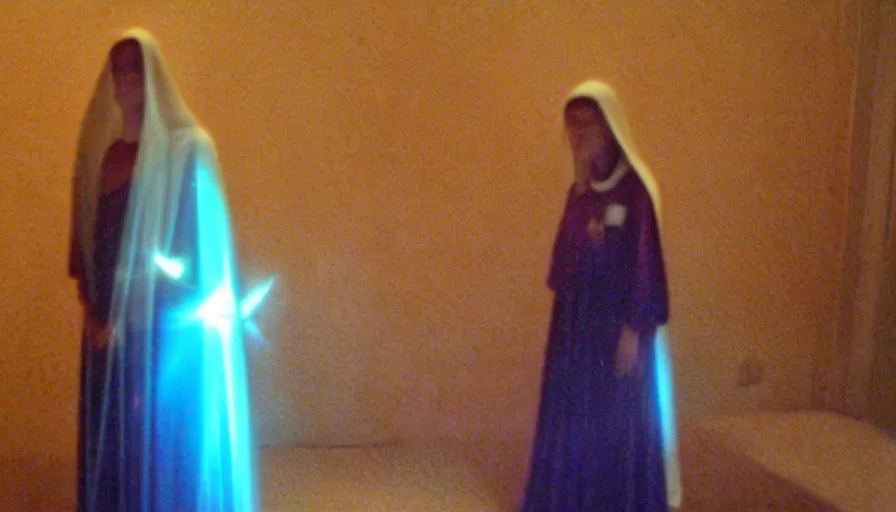 Prompt: 2 0 0 8 nokia flipphone footage of marian apparition, subject glowing