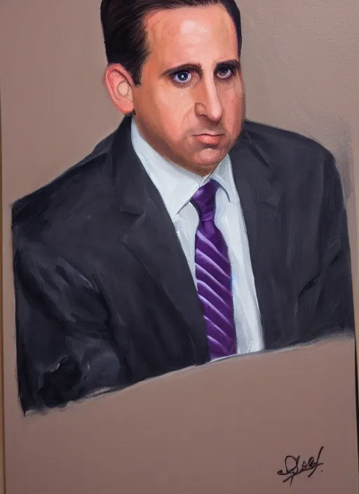 Prompt: portrait painting of michael scott