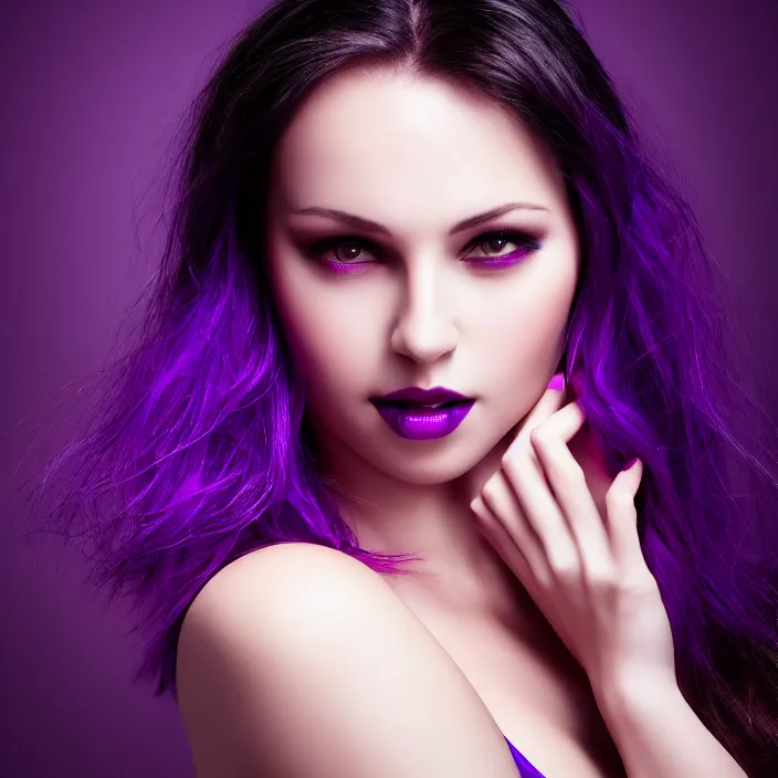 Image similar to photo of a beautiful woman with purple sin, 4 k, hdr, smooth, sharp focus, high resolution, award - winning photo