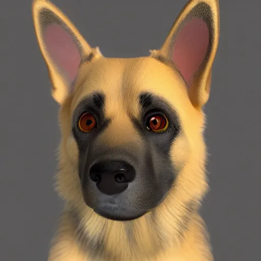 Image similar to 3 d model of german shepherd and chihuahua mixed breed dog, octane render, raytraced