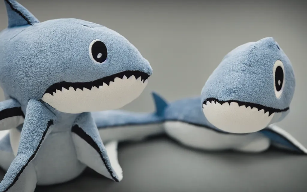 Prompt: Shark plush sitting in the doctors waiting room, stuffed toy, fish, good lighting, 50mm, depth of field