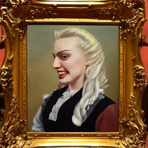 Prompt: laughing, beautiful, intelligent, blonde female pirate captain 2 8 years old, 1 9 4 0 s haircut, fully clothed, wise, beautiful, masterful 1 7 5 0 s oil painting hanging at the louvre, dramatic lighting, sharp focus