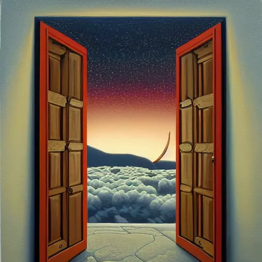 Image similar to a gust of night pushed its way in the door by jeffrey smith, oil on canvas