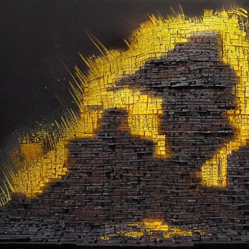 Prompt: an brick elemental, whirling energy made of bricks, dramatic, cinematic, by simon bisley