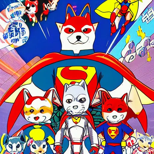 Image similar to superhero shiba inu, 9 0 s anime style by akira kito, by naoya hatakeyama