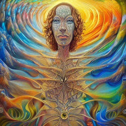 Image similar to psychosis in oil paint, surrealist intricate highly detailed at, astral ethereal, trending on art station, masterpiece, visionary art