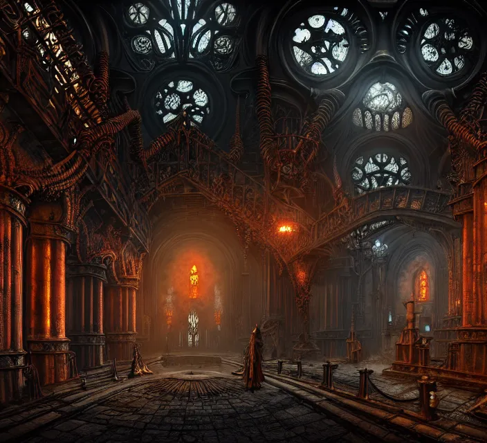 Image similar to steam necropolis, memento mori, gothic, neo - gothic, art nouveau, hyperdetailed copper patina medieval icon, stefan morrell, philippe druillet, ralph mcquarrie, concept art, steampunk, unreal engine, detailed intricate environment, octane render, moody atmospherics, volumetric lighting, ultrasharp, ominous, otherworldly