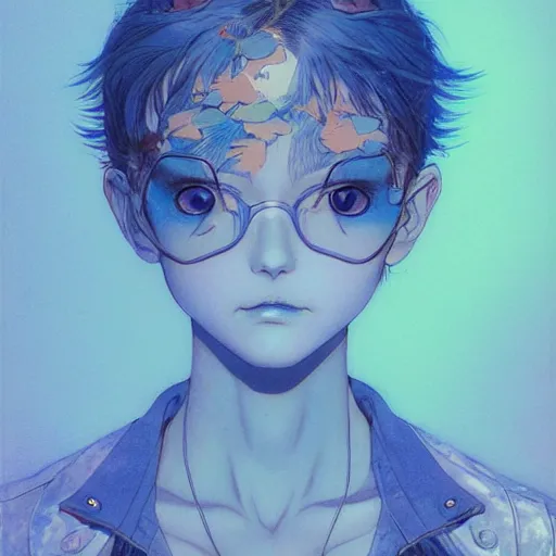 Image similar to prompt : blue portrait soft light painted by james jean and katsuhiro otomo, inspired by evangeleon anime, smooth face feature, intricate oil painting, high detail illustration, sharp high detail, manga and anime 1 9 9 0