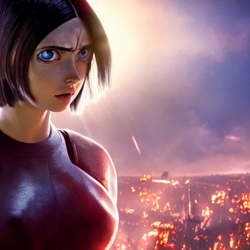 Image similar to Ana De Armas as Alita in Alita:Battle Angel, Film Still, 35mm dramatic lighting, cinematic, deep focus, styleframe,