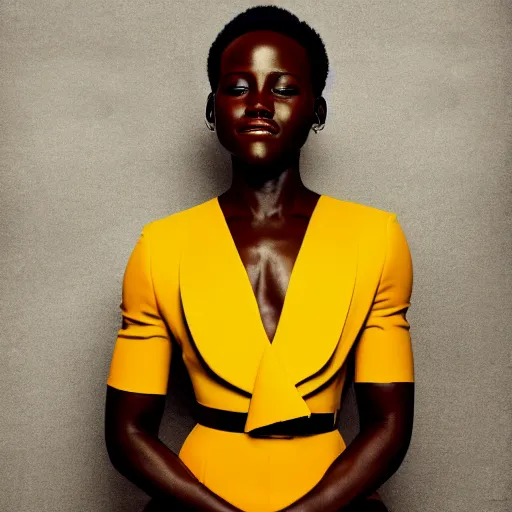 Image similar to Fully-clothed full-body portrait of Lupita Nyong'o, XF IQ4, 50mm, F1.4, studio lighting, professional, 8K