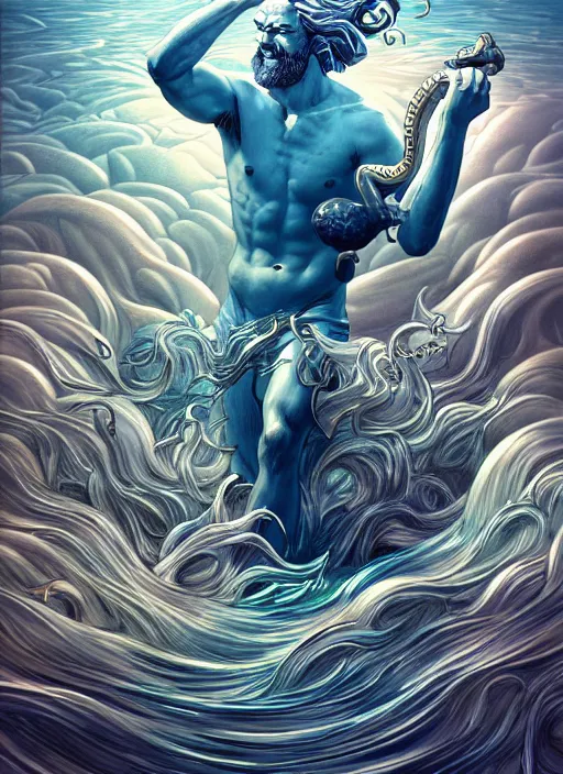 Image similar to poseidon, realistic dream illustration, fantasy, highly detailed, digital painting, refreshing, trending on artstation, concept art, smooth, illustration by james jean