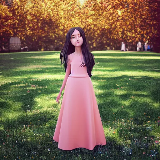 Image similar to girl with long hair and pink dress, portraits, posed, full body, instagram photo, kodak, portra, by wlop, ilya kuvshinov, krenz, cushart, pixiv, zbrush sculpt, octane render, houdini, vfx, cinematic atmosphere, 8 k, 4 k 6 0 fps, unreal engine 5, ultra detailed, ultra realistic