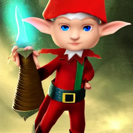 Prompt: a fantasy elf that is a wizard, holding a spell book and a dagger, with red hair, blue eyes, and is tall