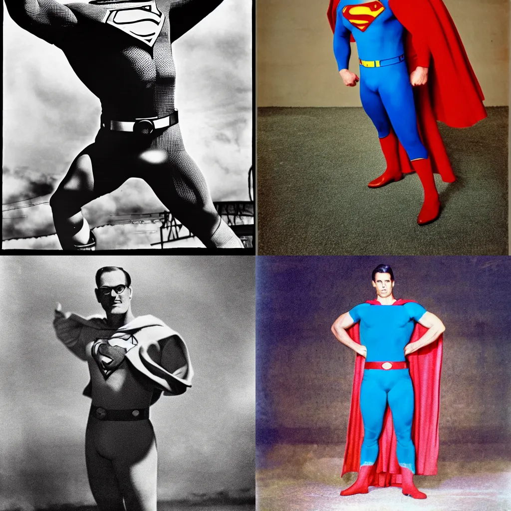 Prompt: Photograph of Urho Kekkonen as superman, majestic pose, vivid colors