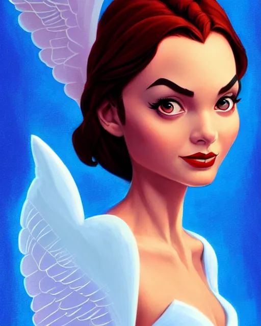 Image similar to 3 / 4 powerful cute disney woman with wings, digital painting, artstation, concept art, smooth, sharp focus, illustration, disney, symmetry face, fine details. art by alex ross, brittney lee