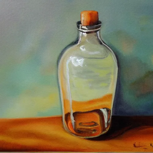 Prompt: a painting from a cloud in a bottle